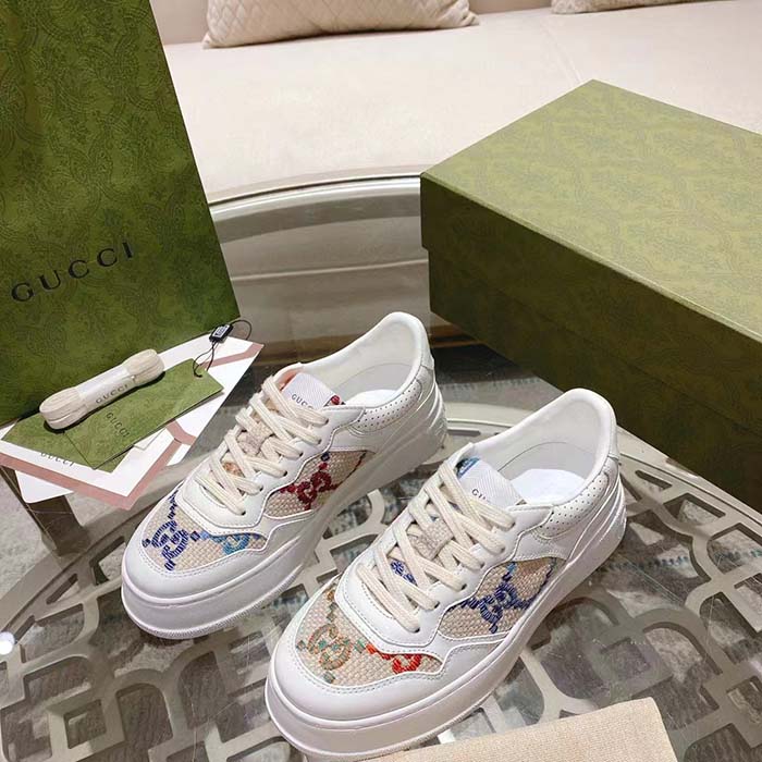 Gucci Unisex GG Sneaker White Leather Mid Heel Interlocking G 5.6 Cm Heel