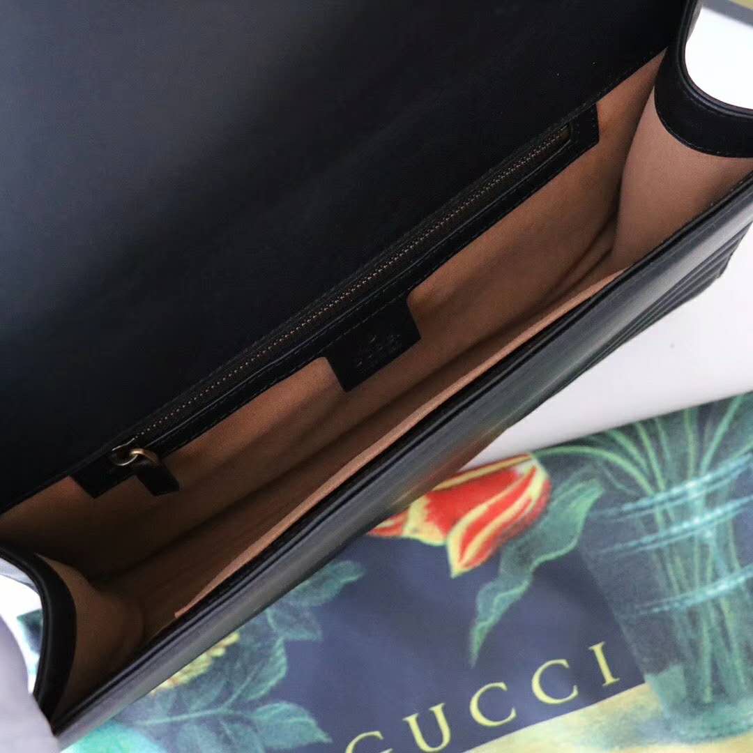 Gucci GG Women GG Marmont Clutch in Black Matelassé Chevron Leather with a Heart