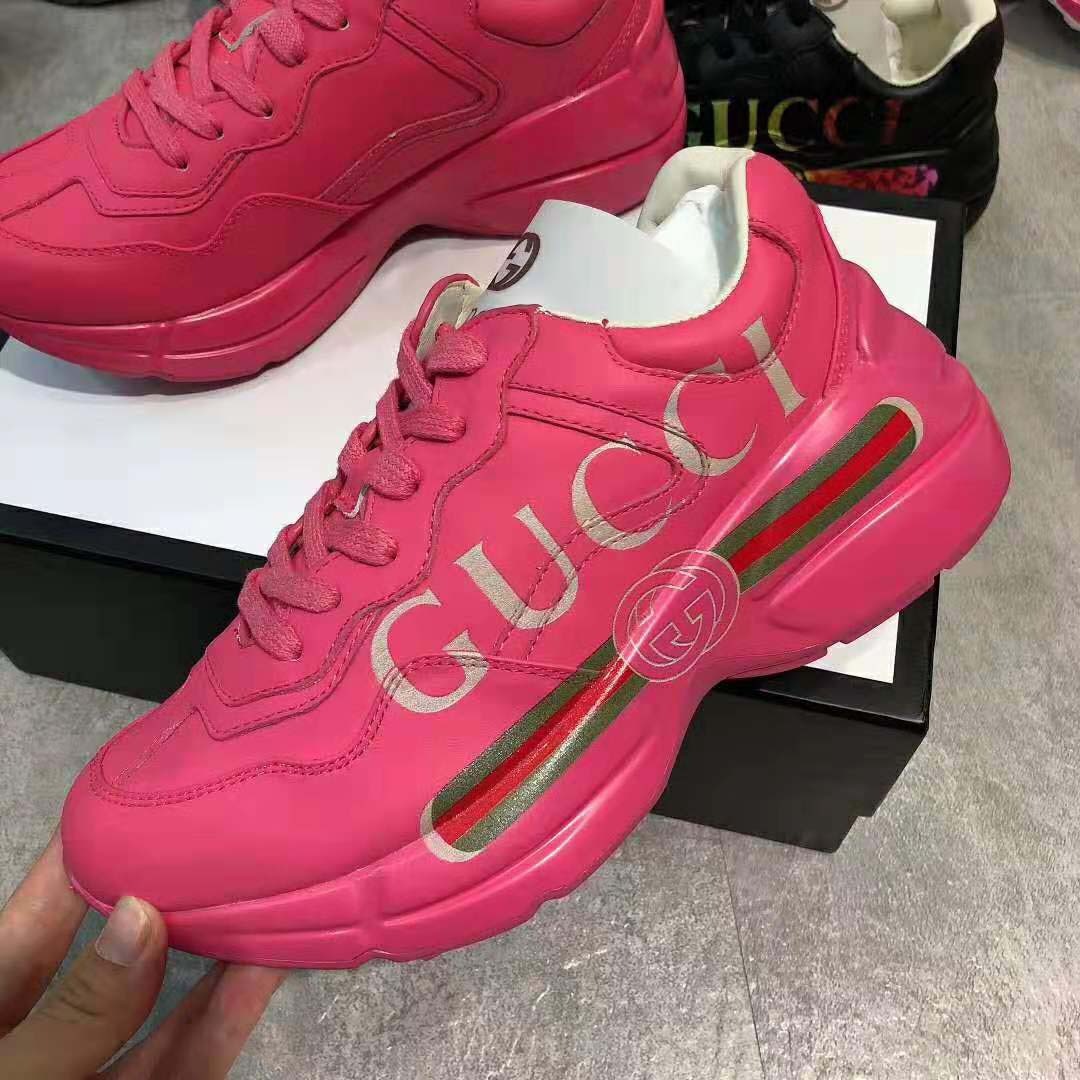 Gucci Women Rhyton Gucci Logo Leather Sneaker-Rose