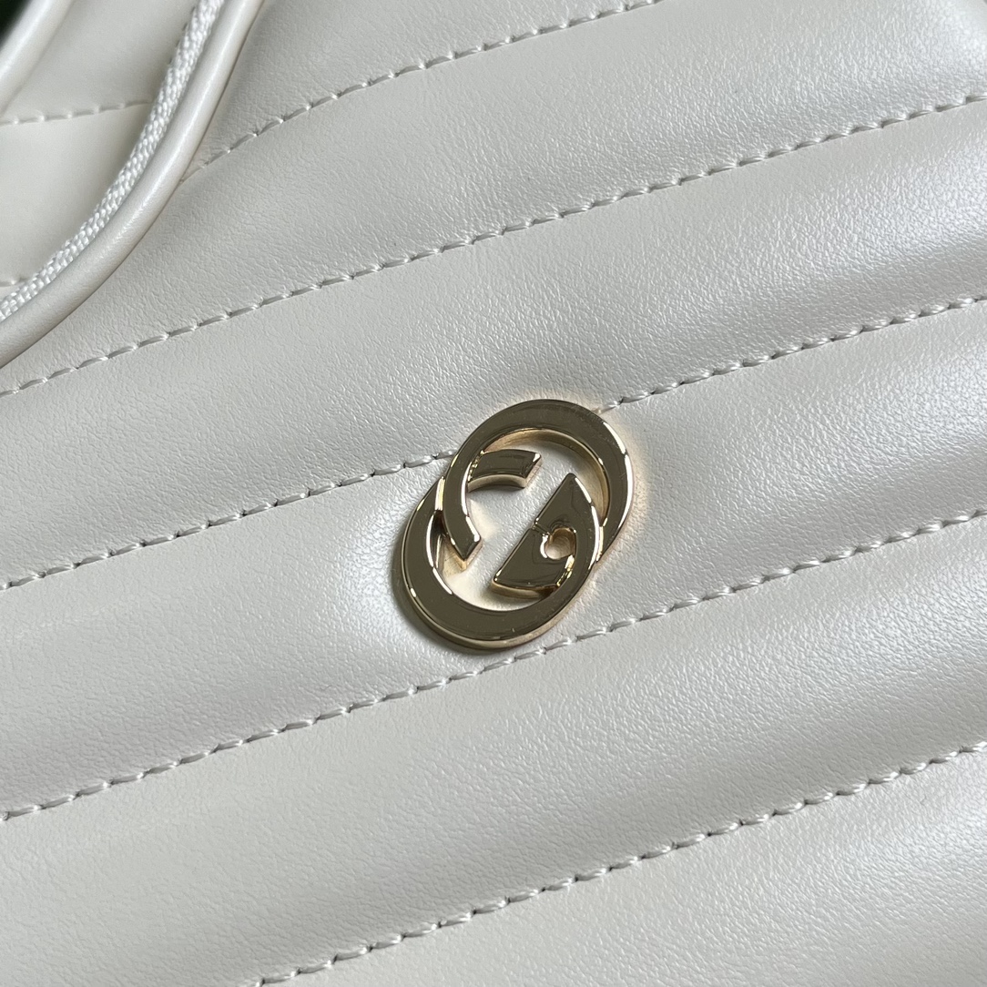 Gucci Women GG Interlocking G Mini Heart Shoulder Bag White Diagonal Matelassé Leather