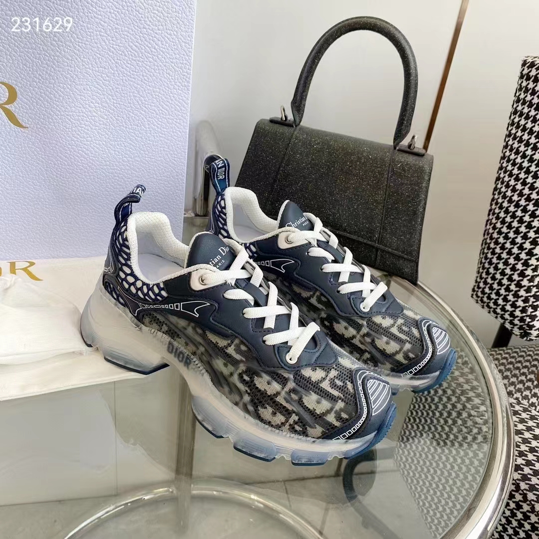 Dior CD Unisex Dior Vibe Sneaker Deep Blue Oblique Technical Fabric Transparent Rubber
