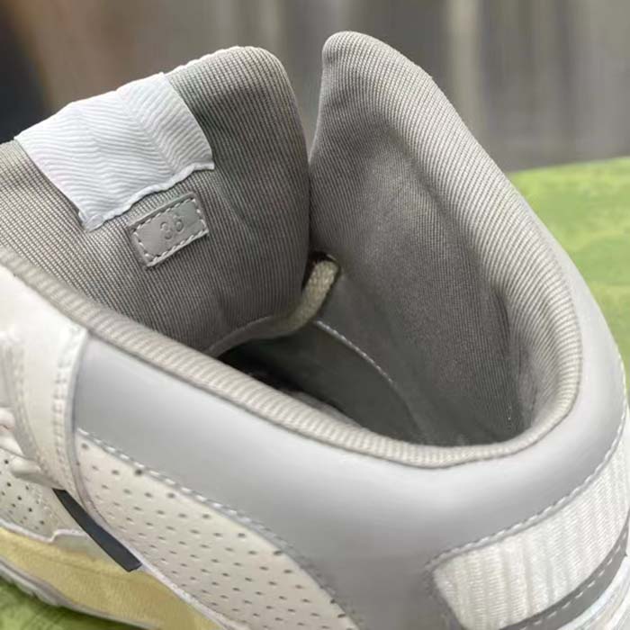 Gucci Unisex High Top Distressed Effect. Sneaker Off White Leather Interlocking G Rubber Flat