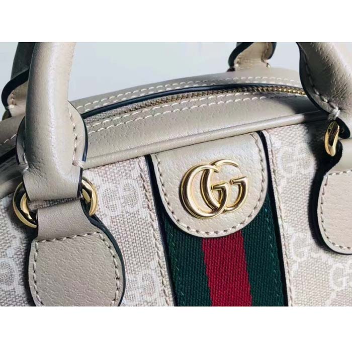 Gucci GG Women Ophidia Mini GG Top Handle Bag White Supreme Canvas