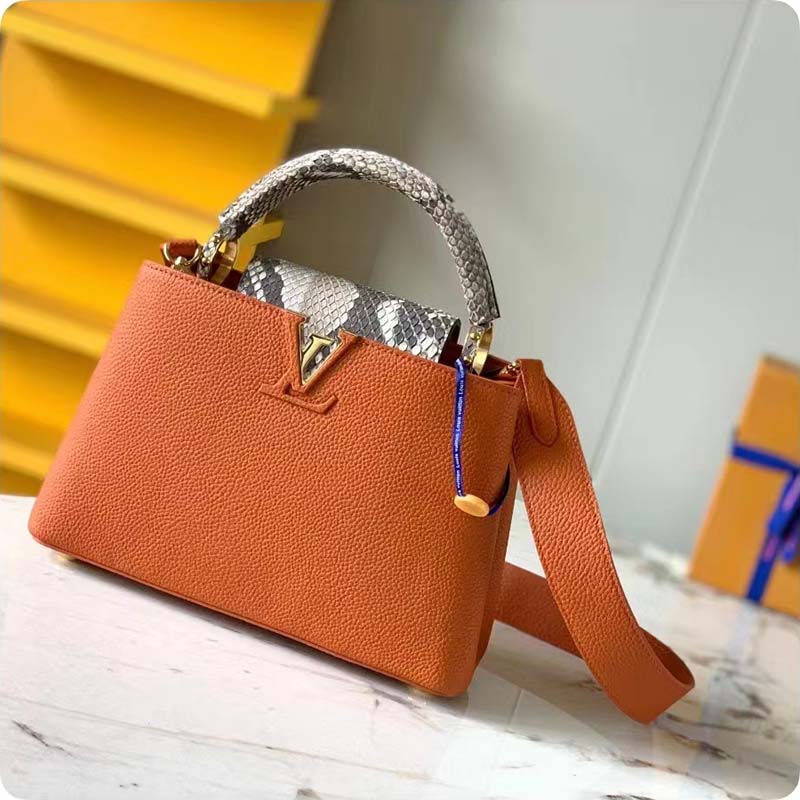 Louis Vuitton LV Women Capucines BB Handbag Brown Python Taurillon Leather