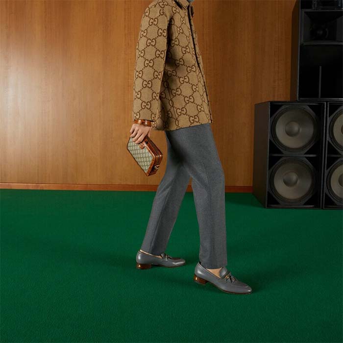 Gucci Unisex Python Trim Shoulder Bag Double G Beige Ebony GG Supreme Canvas