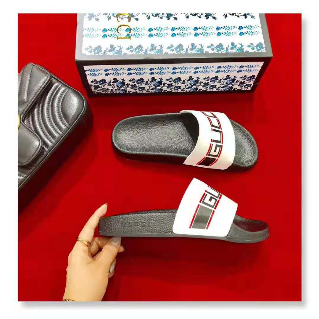 Gucci Unisex Gucci Stripe Rubber Slide Sandal 2cm Height-White