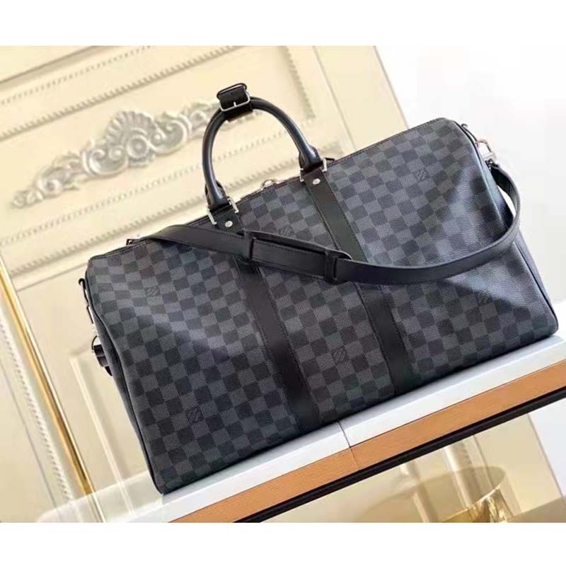 Louis Vuitton LV Unisex Keepall Bandoulière 45 Travel Bag Grey Damier Graphite Canvas