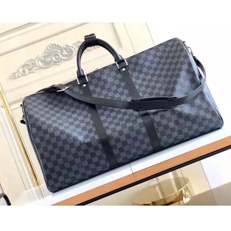 Louis Vuitton LV Unisex Keepall Bandoulière 55 Travel Bag Grey Damier Graphite Canvas