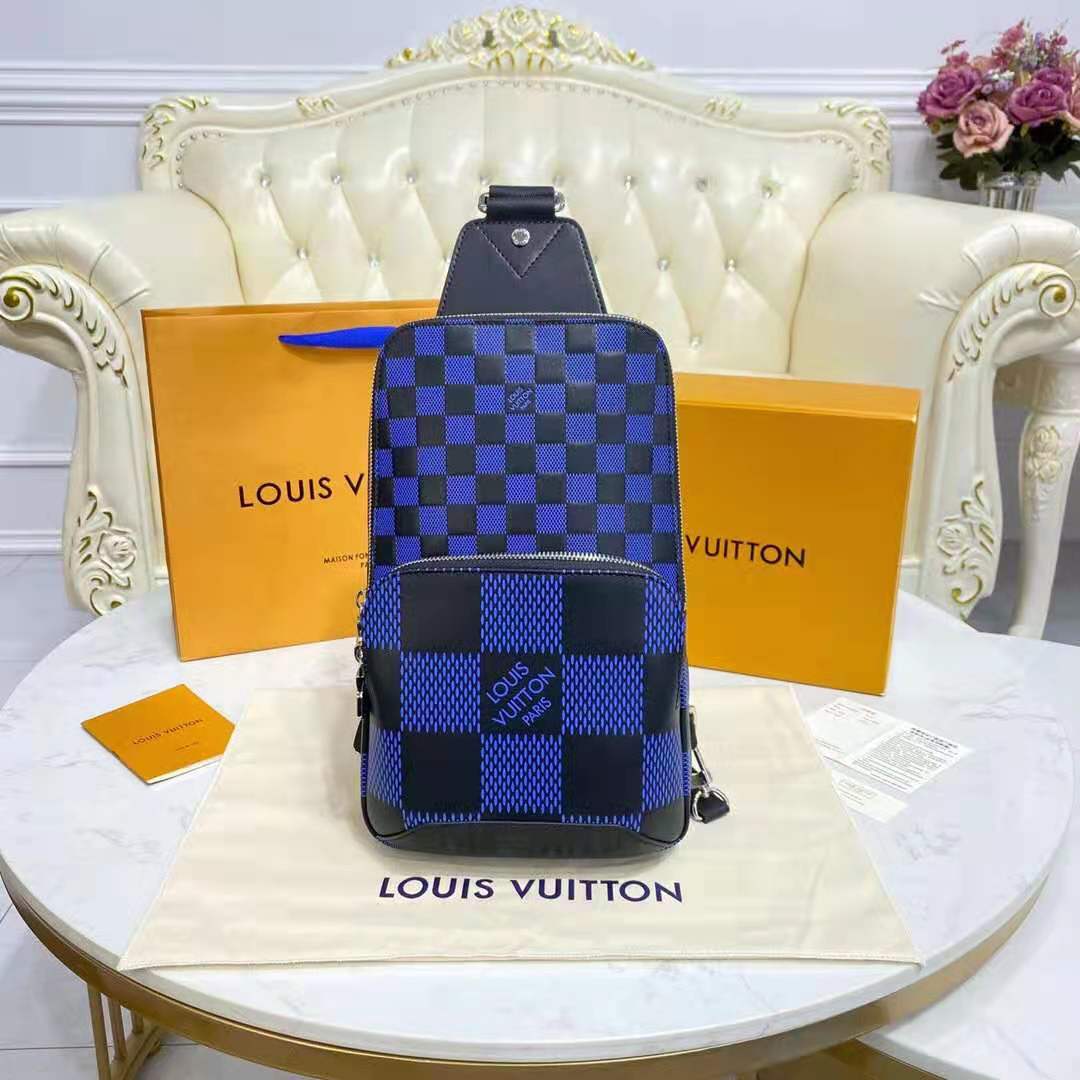 Louis Vuitton LV Unisex Avenue Slingbag Navy Blue Black Damier Infini 3D Cowhide