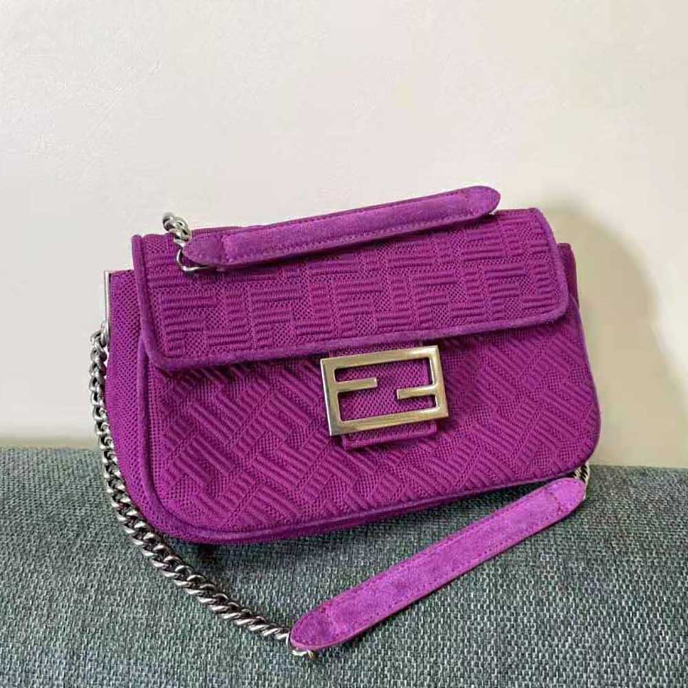 Fendi Women Midi Baguette Chain FF Fabric Bag-Purple