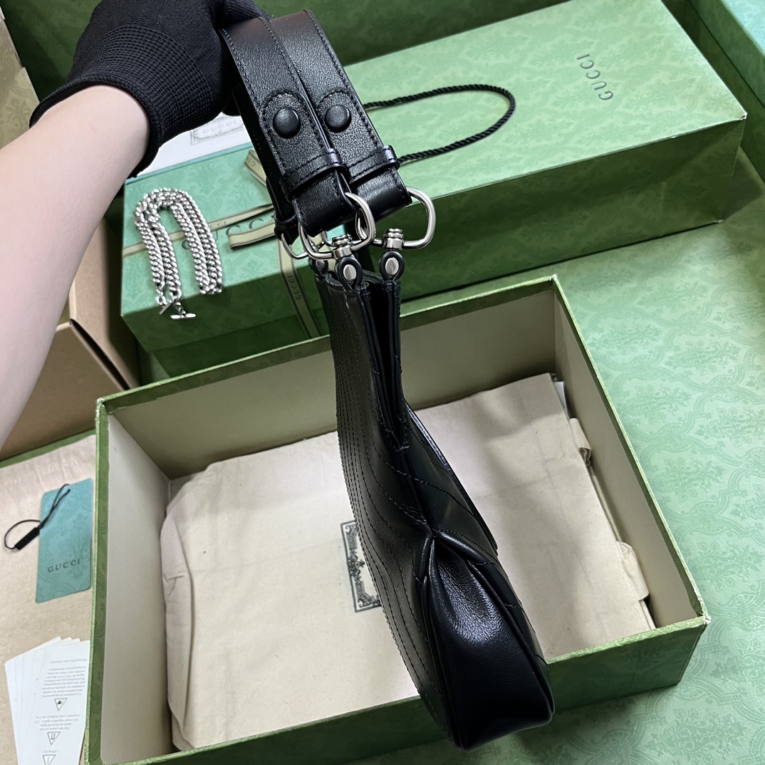 Gucci Women GG Blondie Small Tote Bag Black Leather Round Interlocking G