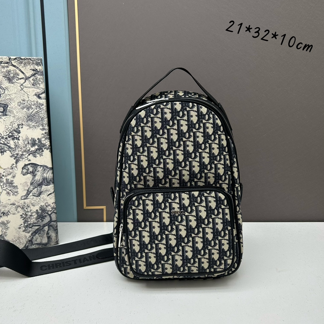 Dior Unisex CD Mini Rider Sling Bag Beige Black Dior Oblique Jacquard