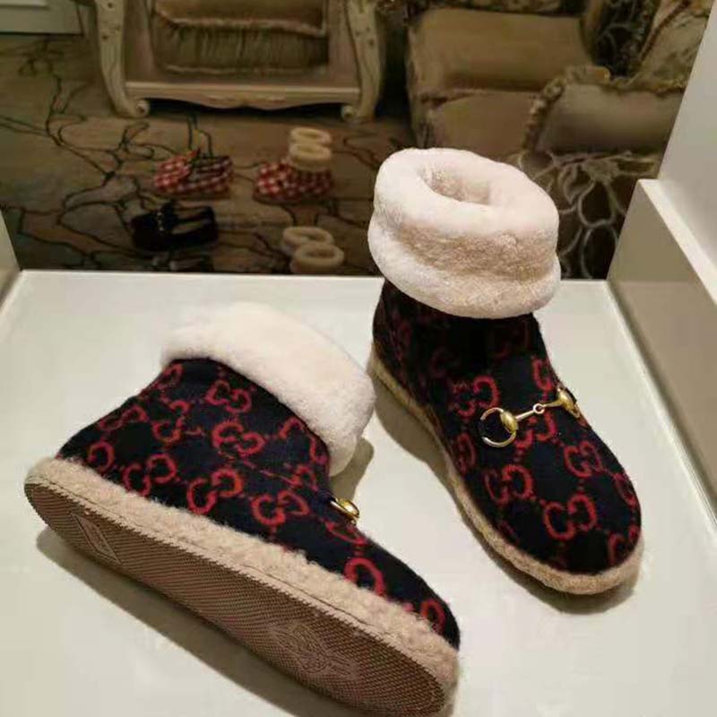 Gucci Unisex GG Wool Ankle Boot in Textured Fabrics-Navy