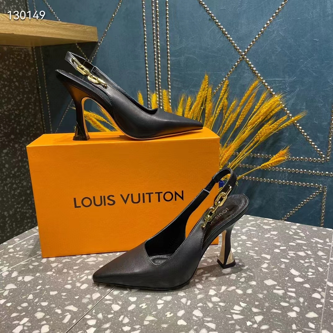 Louis Vuitton LV Women Sparkle Slingback Pump Black Calf Leather 9.5 Cm Heel