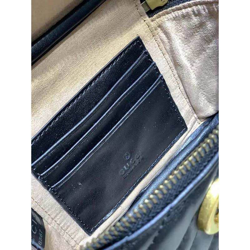 Gucci Unisex GG Marmont Cosmetic Case Black Matelassé Chevron Leather Double G