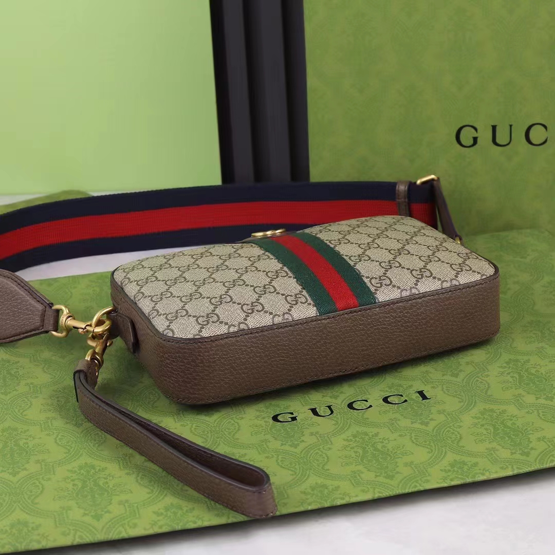 Gucci Unisex GG Ophidia GG Shoulder Bag Beige Ebony Supreme Canvas