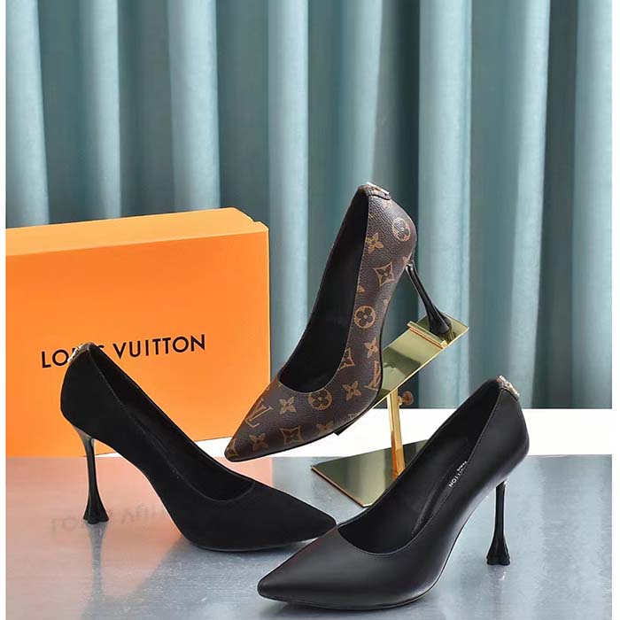 Louis Vuitton Women LV Blossom Pump Black Lambskin Leather Outsole 9.5 CM Heel