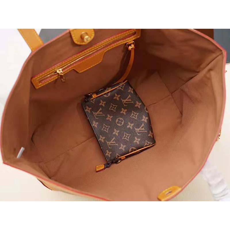 Louis Vuitton LV Men Cabas Voyage in Iconic Monogram Canvas and Natural Leather-Brown