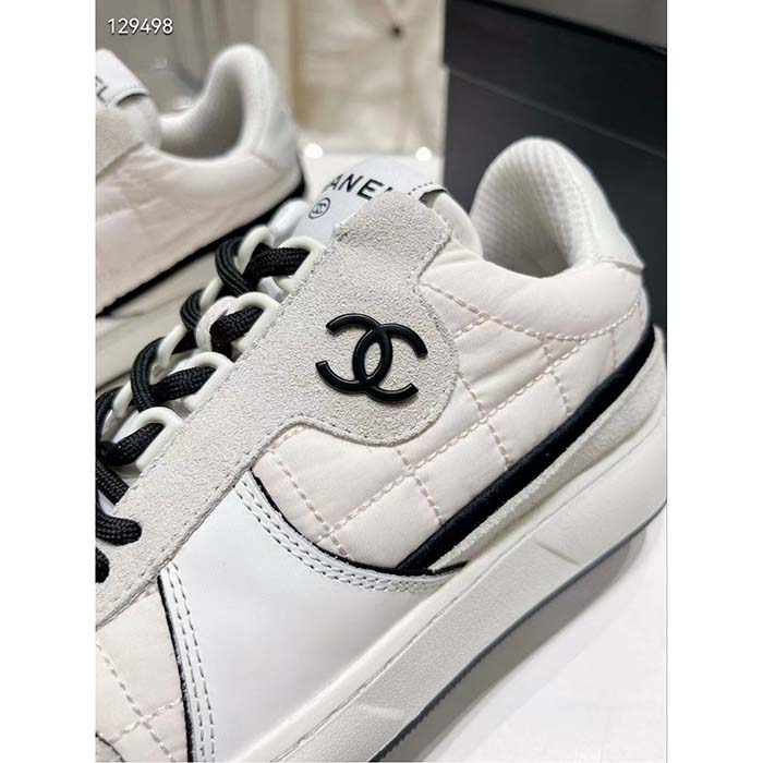Chanel Women CC Sneakers Fabric Suede Calfskin Calfskin White Light Gray