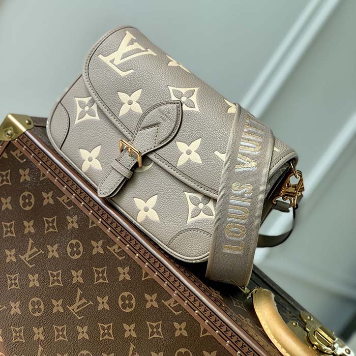 Louis Vuitton LV Women Diane Tourterelle Beige Cream Monogram Empreinte Embossed Cowhide Leather