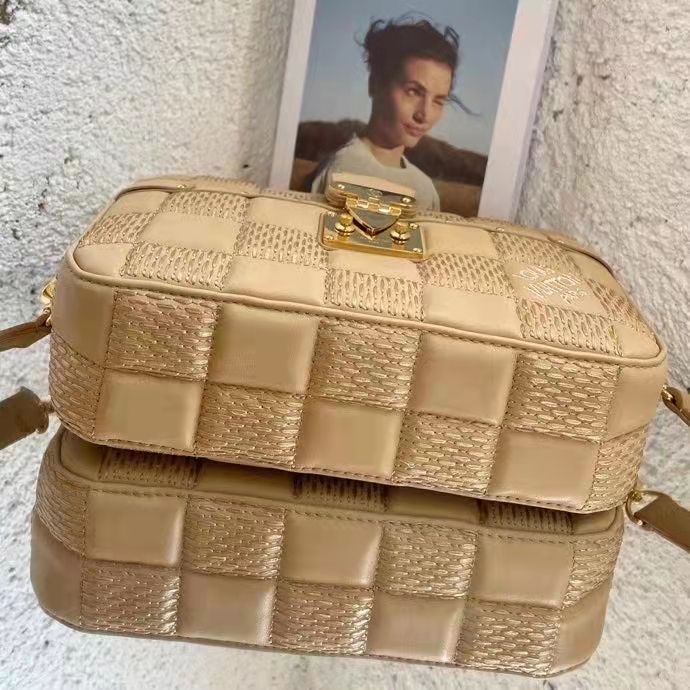 Louis Vuitton LV Women Troca MM Handbag Beige Damier Quilt Lambskin Calfskin