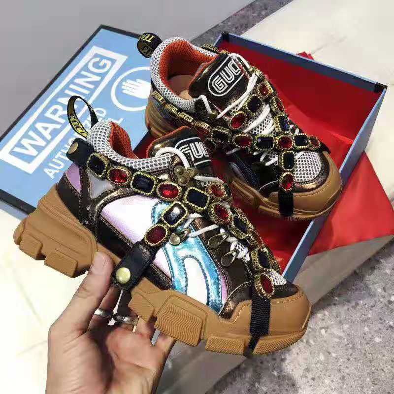 Gucci Women Flashtrek Sneaker with Removable Crystals 5.6cm Height-Brown