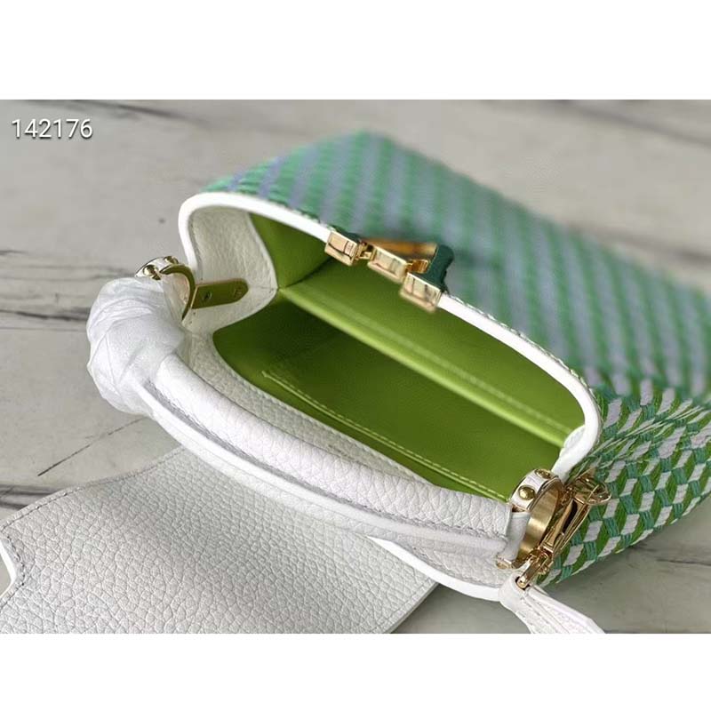 Louis Vuitton LV Women Capucines Mini White Green Taurillon Leather Textile Embroidery