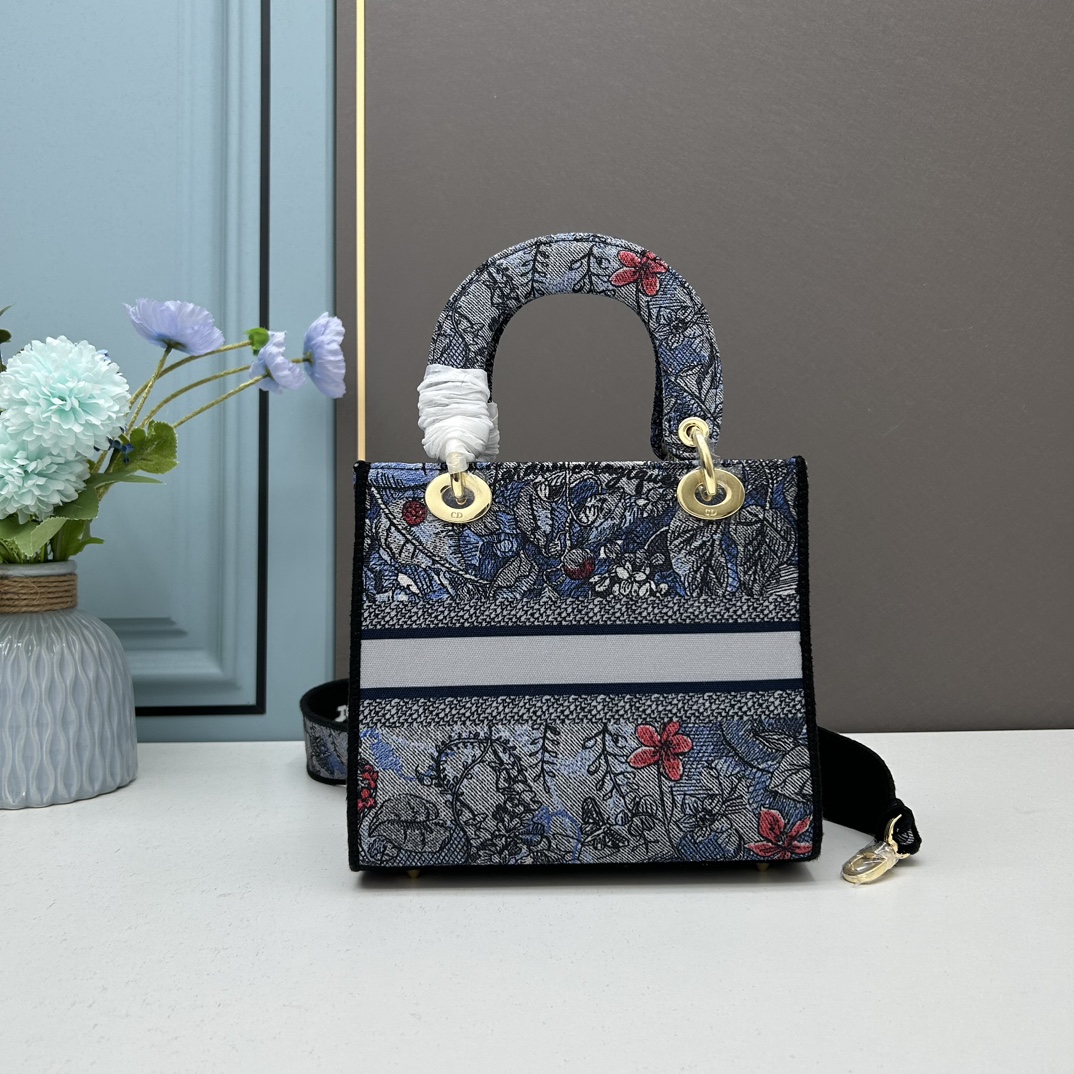 Dior Women CD Medium Lady D-Lite Bag Denim Multicolor Dior Jardin Magique Embroidery