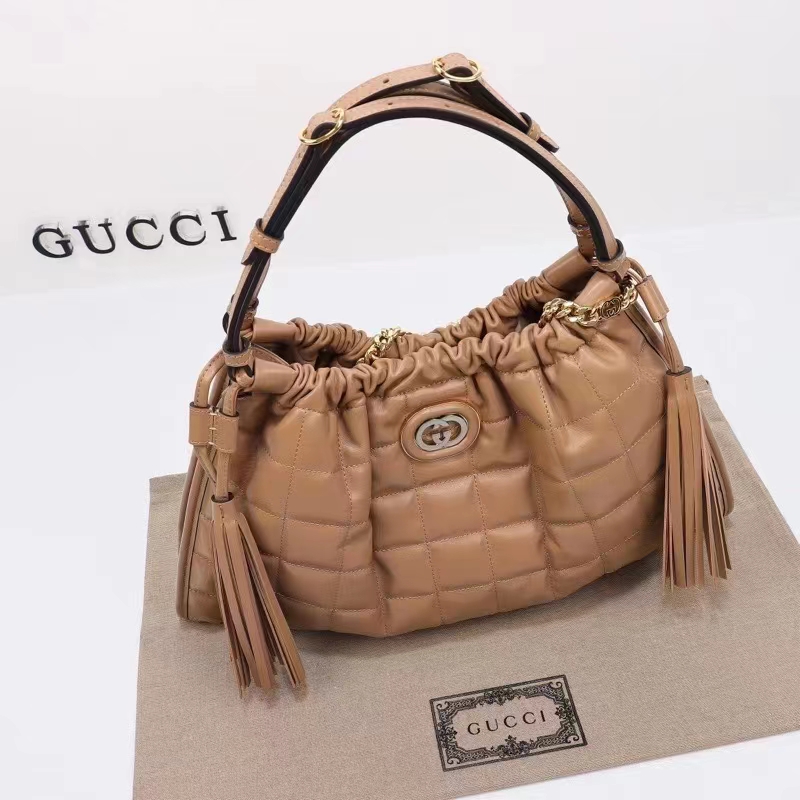 Gucci Unisex GG Deco Medium Tote Bag Rose Beige Quilted Leather Interlocking G
