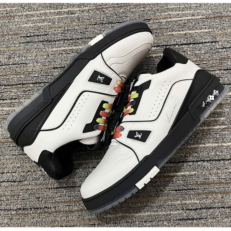 Louis Vuitton Unisex LV Trainer Sneaker White Calf Leather Rubber Monogram Flowers