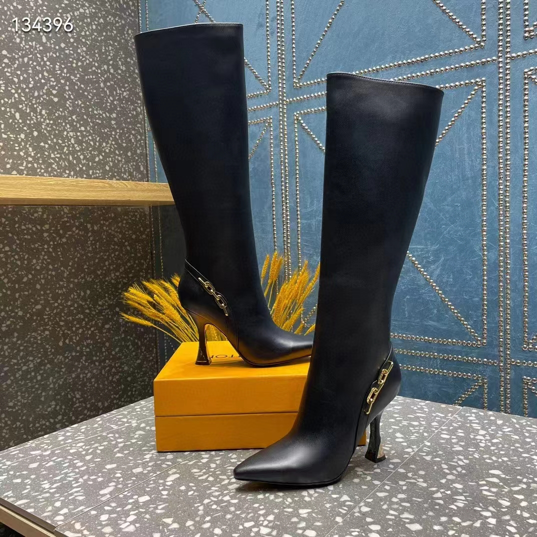Louis Vuitton LV Women Sparkle High Boot Black Calf Leather Side Zip 9.5 CM Heel