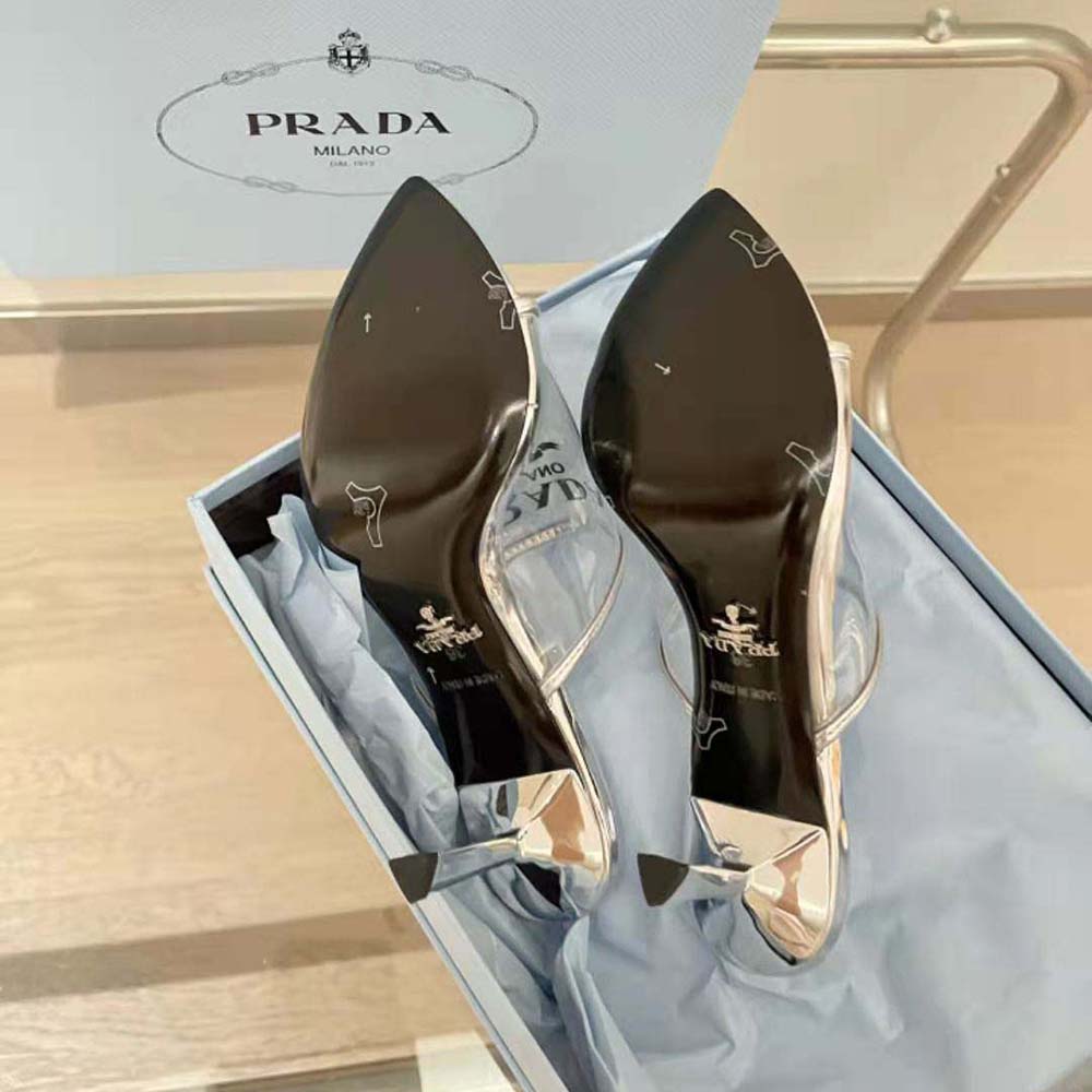 Prada Women Logo-print Plexiglas High-Heel Slides in 75mm Heel Height