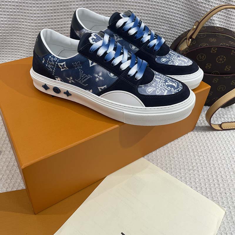 Louis Vuitton Unisex LV Ollie Sneaker Blue Canvas Rubber Outsole Monogram Flowers