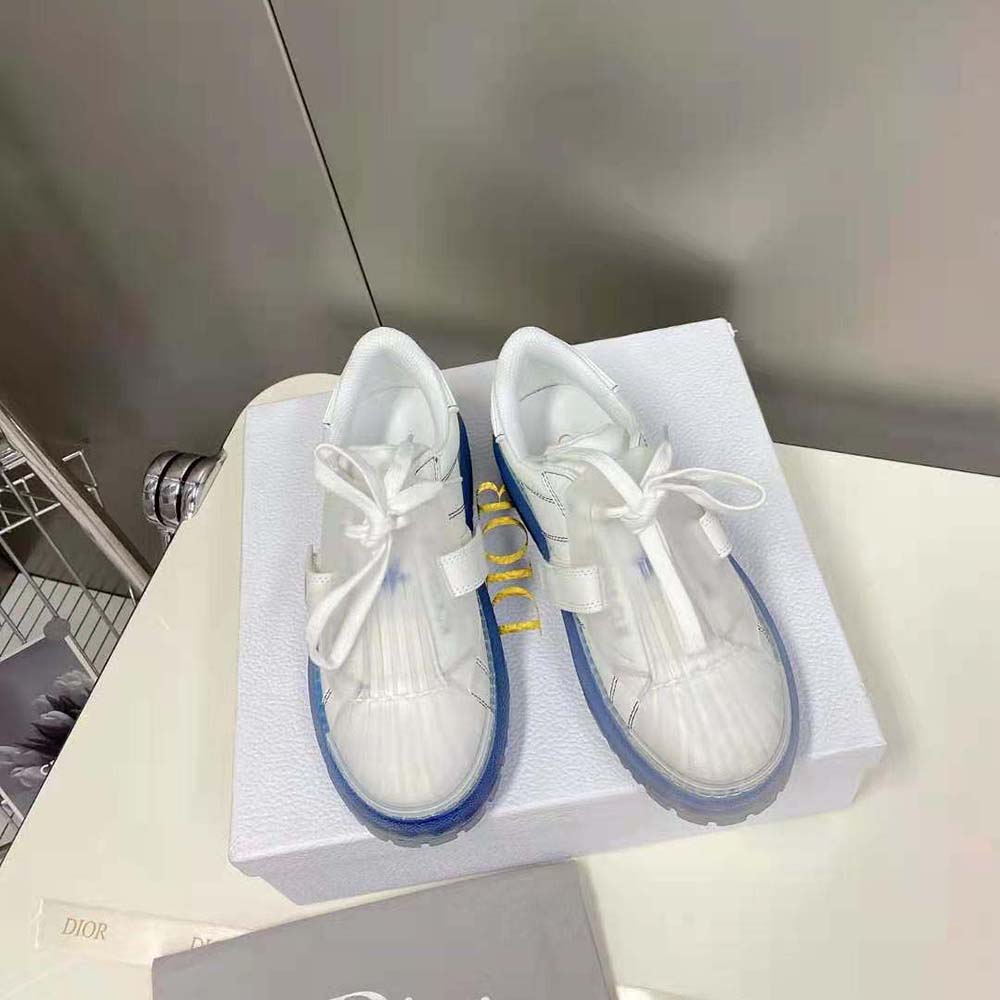 Dior Women Dior-Id Sneaker White Calfskin and Deep Blue Transparent Rubber