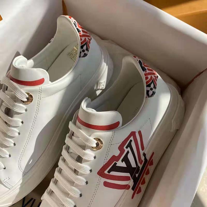 Louis Vuitton Women LV Crafty Time Out Sneaker Printed Calf Leather Red