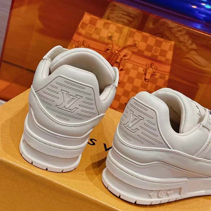 Louis Vuitton Unisex LV Trainer Sneaker Beige Calf Leather Rubber Outsole Monogram Flower