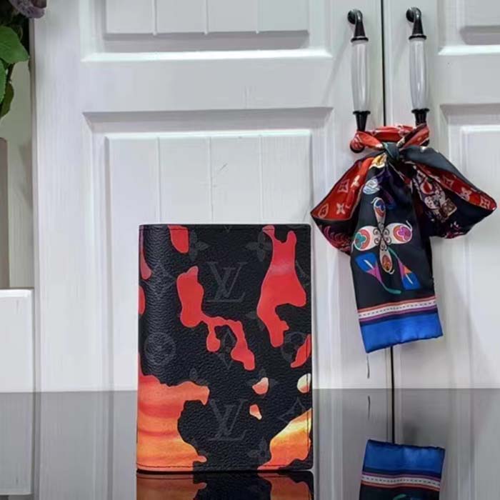 Louis Vuitton LV Unisex Passport Cover Red Sunset Monogram Eclipse Coated Canvas