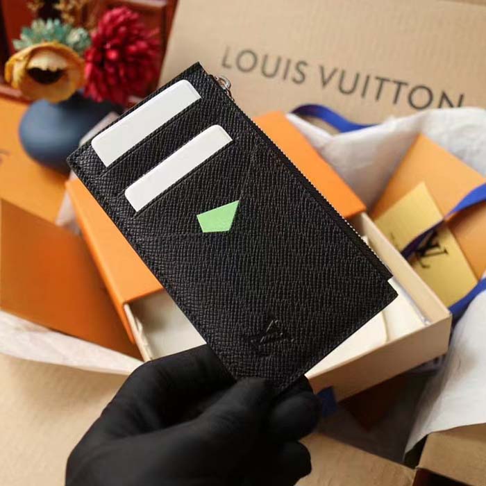 Louis Vuitton LV Unisex Coin Card Holder Taiga Cowhide Leather 4 Card Slots