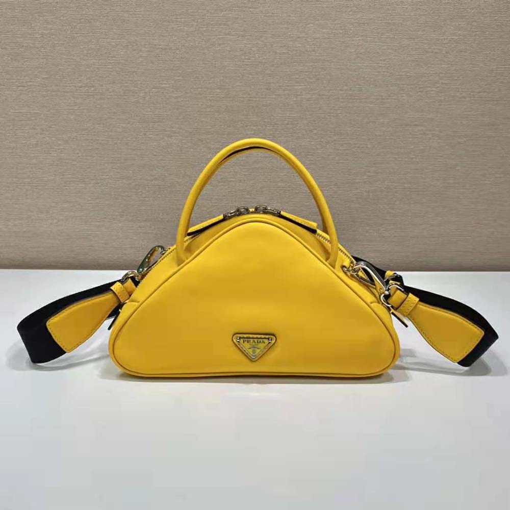 Prada Women Leather Prada Triangle Bag-Yellow