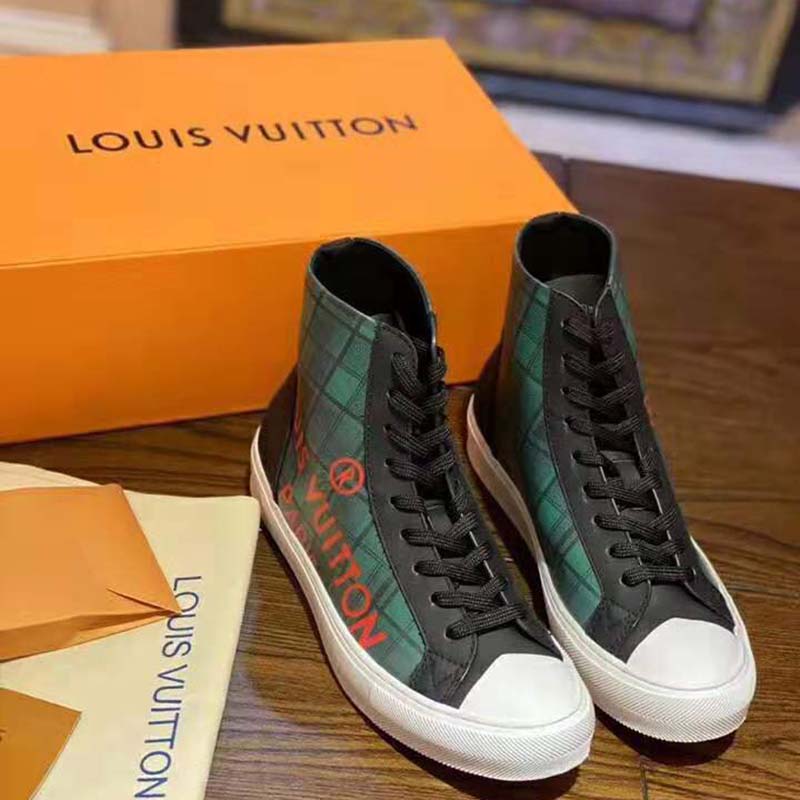 Louis Vuitton LV Unisex Tattoo Sneaker Boot in Damier Tartan Canvas-Green