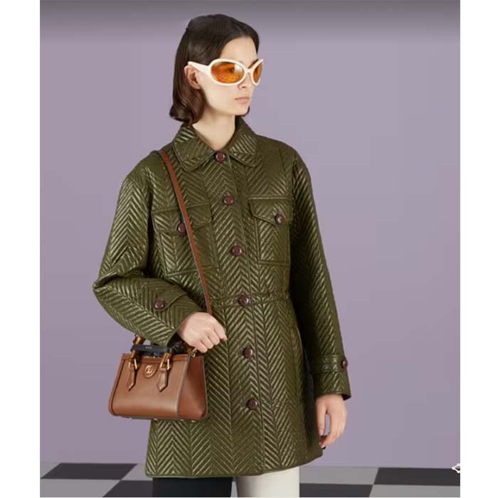 Gucci Women GG Diana Small Shoulder Bag Brown Leather Double G