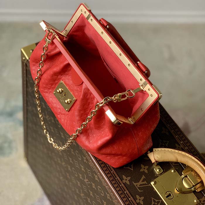 Louis Vuitton LV Women Monogram Clutch Red Calfskin Leather S-Lock