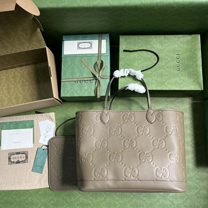 Gucci Unisex Jumbo GG Large Tote Bag Taupe Jumbo GG Leather