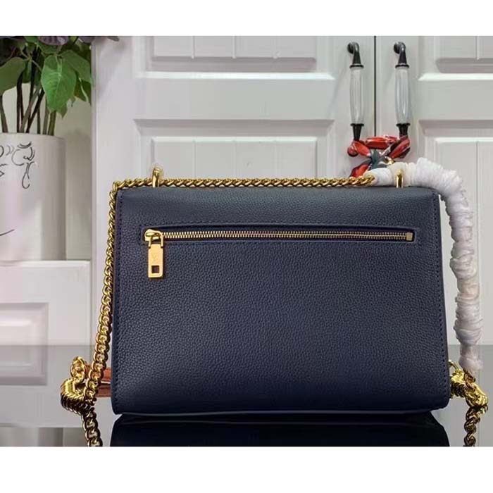 Louis Vuitton LV Women Mylockme Chain Bag Navy Blue Grained Calf Leather