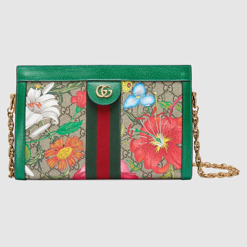 Gucci GG Women Ophidia GG Flora Small Shoulder Bag in GG Supreme Canvas
