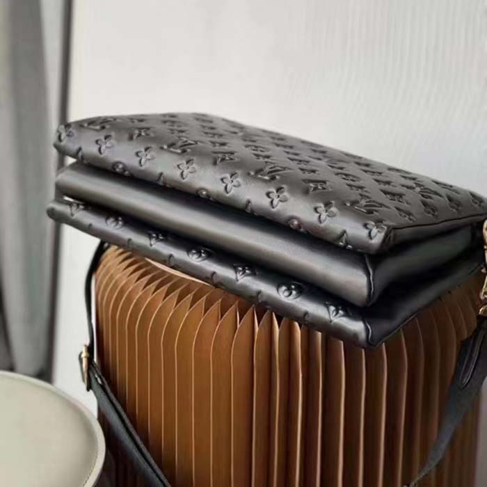 Louis Vuitton LV Women Coussin MM Handbag Black Monogram Embossed Puffy Lambskin