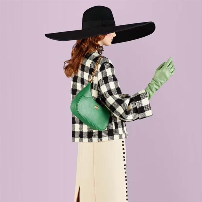 Gucci Women GG Aphrodite Small Shoulder Bag Green Soft Leather Double G