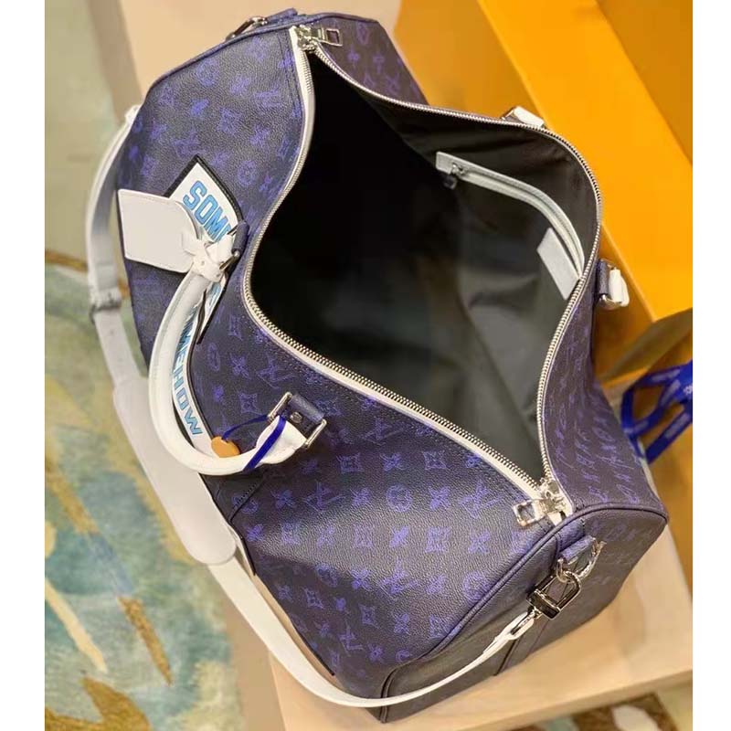 Louis Vuitton LV Unisex Keepall Bandoulière 50 Travel Bag Blue Monogram Canvas