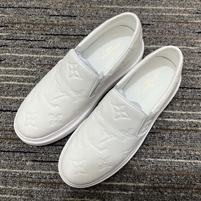 Louis Vuitton LV Unisex Beverly Hills Slip-On Sneaker White Monogram Embossed Calf Leather