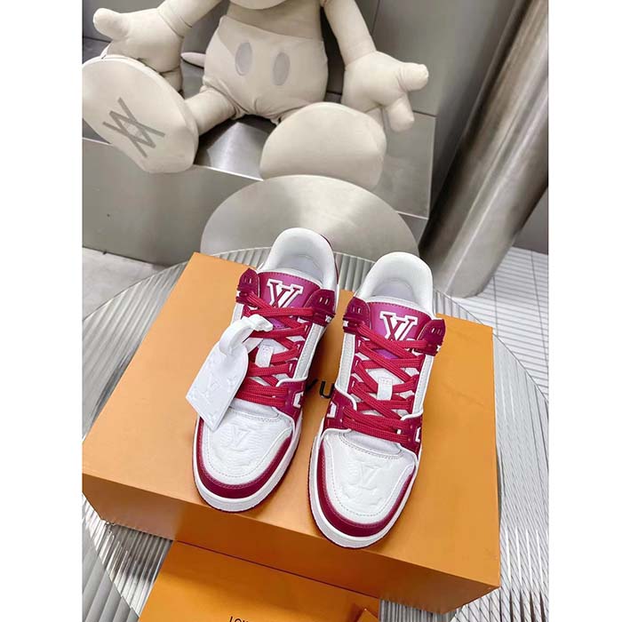 Louis Vuitton Unisex LV Trainer Sneaker Fuchsia Mix Materials Rubber Outsole Initials Monogram Flowers